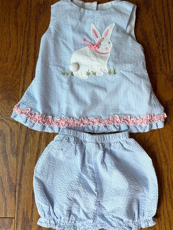 The Bailey Boys Other - Seersucker Bunny Set in Light Blue with Pink Trim